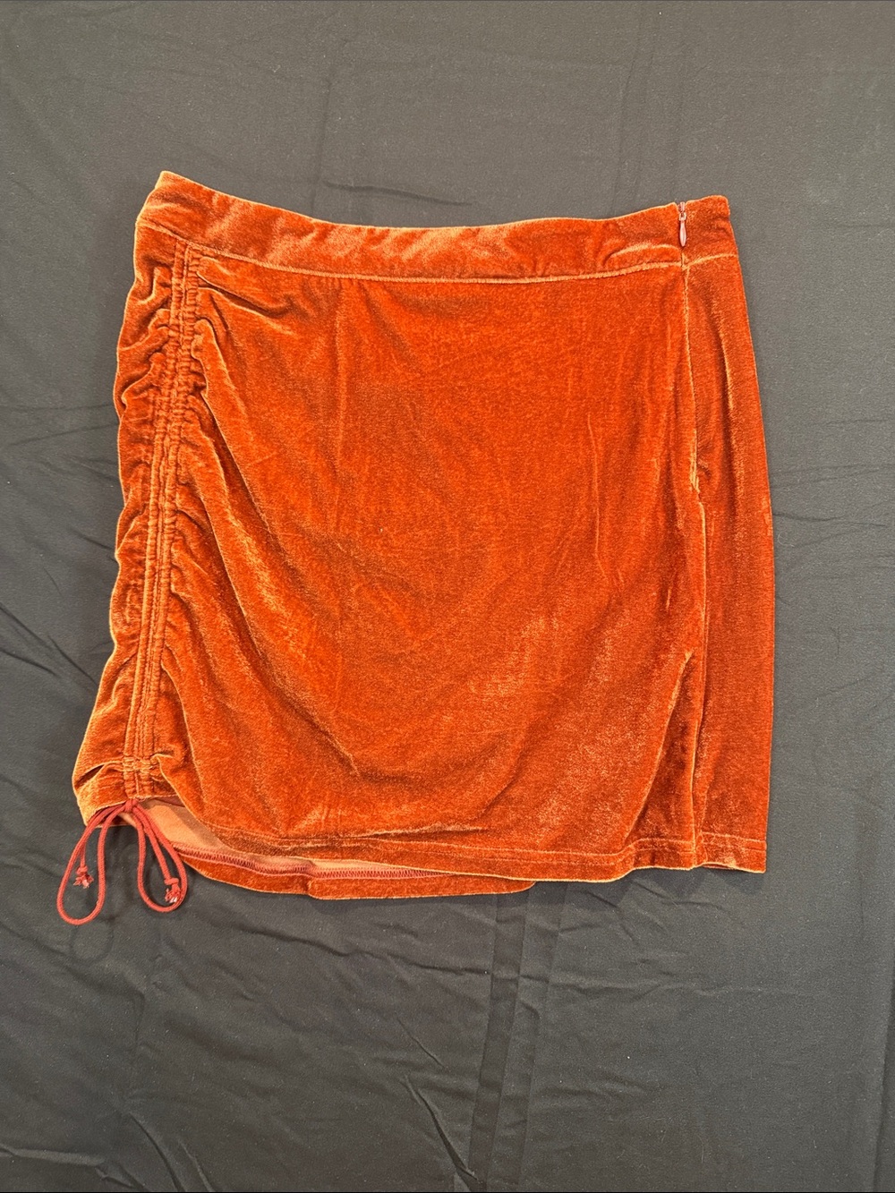 Shinestar Rust Velvet Ruched Drawstring Mini Skirt Size Large Y2K